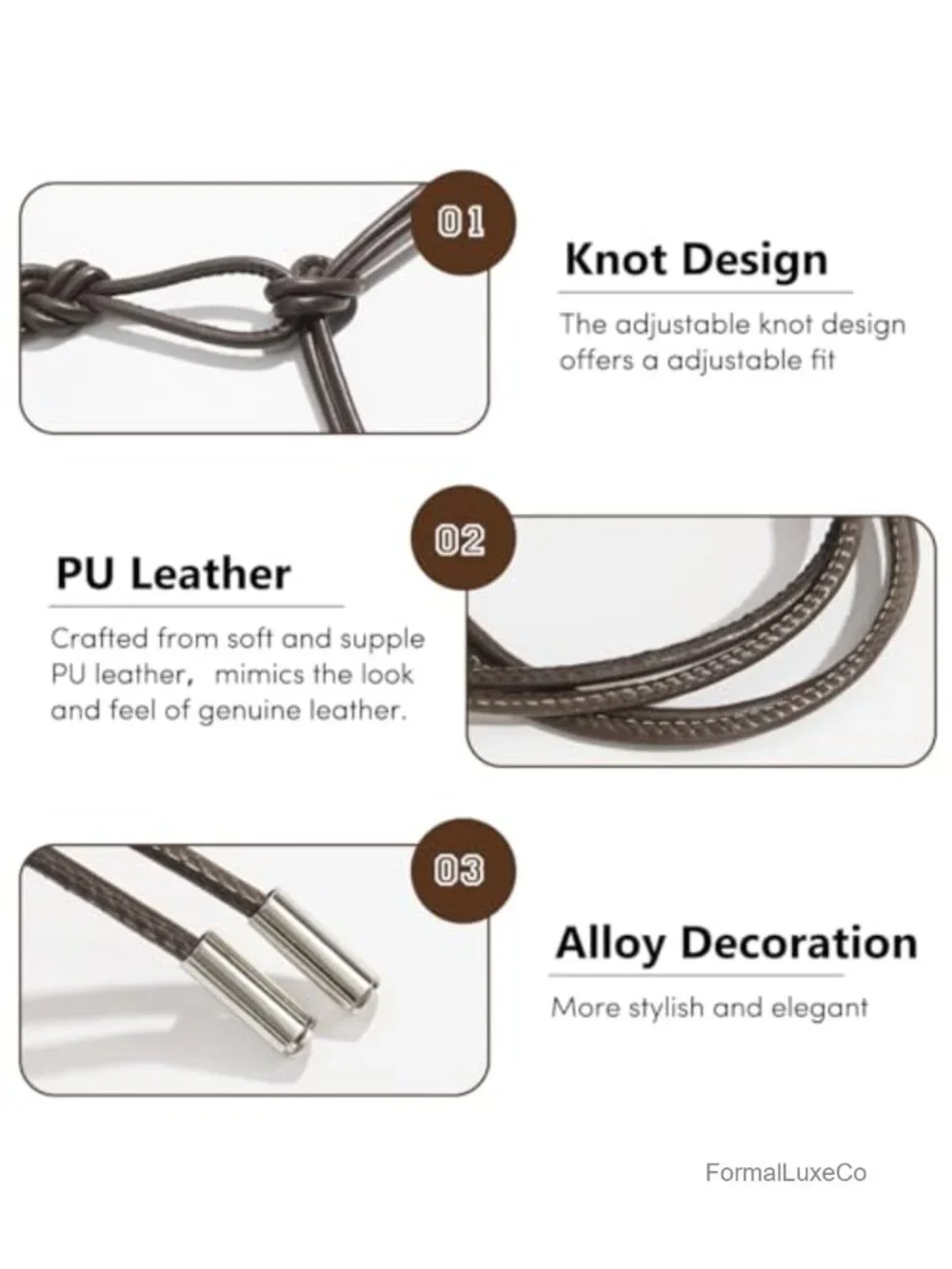 PU Leather Knotted Thin Belt for Women Skinny Waist Belt